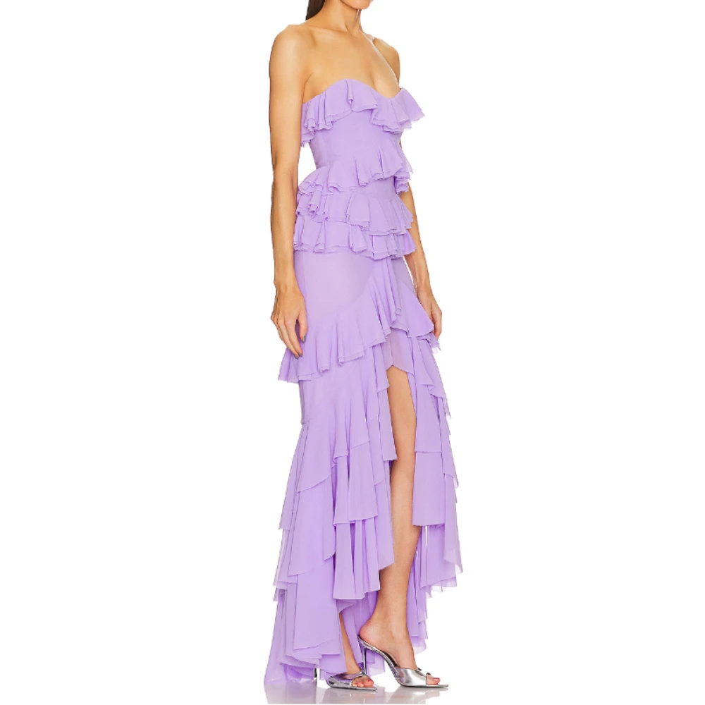 Purple Strapless Pleated Prom Dress Chiffon Sweetheart Sleeveless Ankle-Length Evening Dress 2025 Side Split Formal Party Gowns