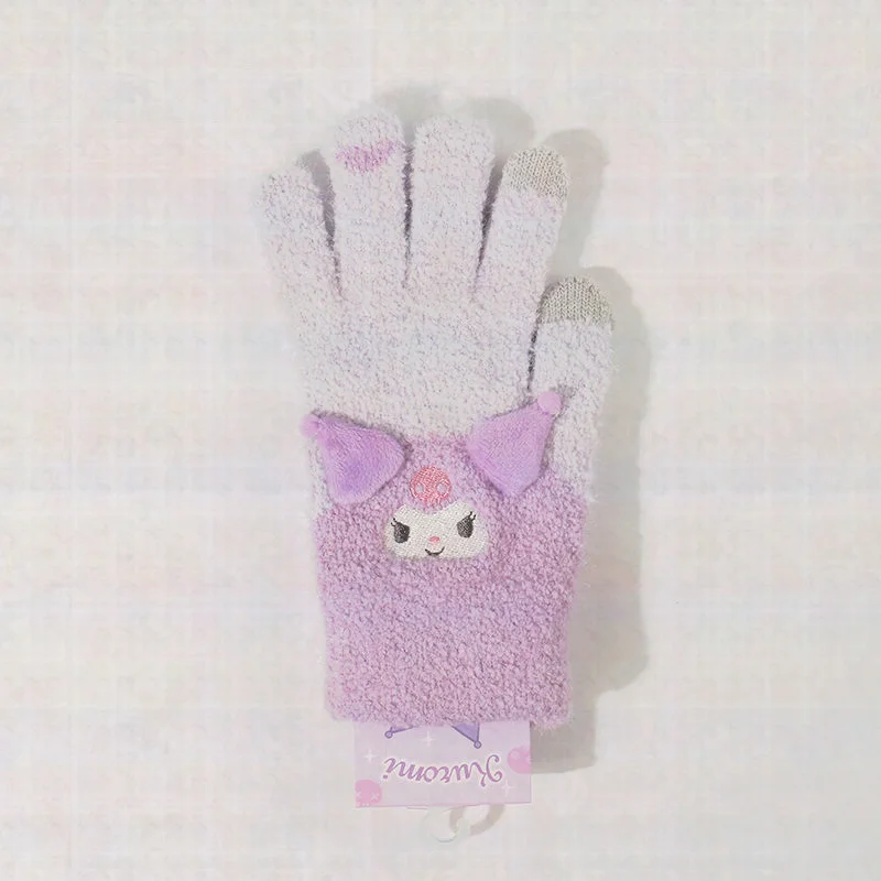 Cartoon Sanrio Series Melody Kuromi Pochacco Plush Five Finger Gloves Kawai Winter Warm Thickened Student Five Finger Gloves