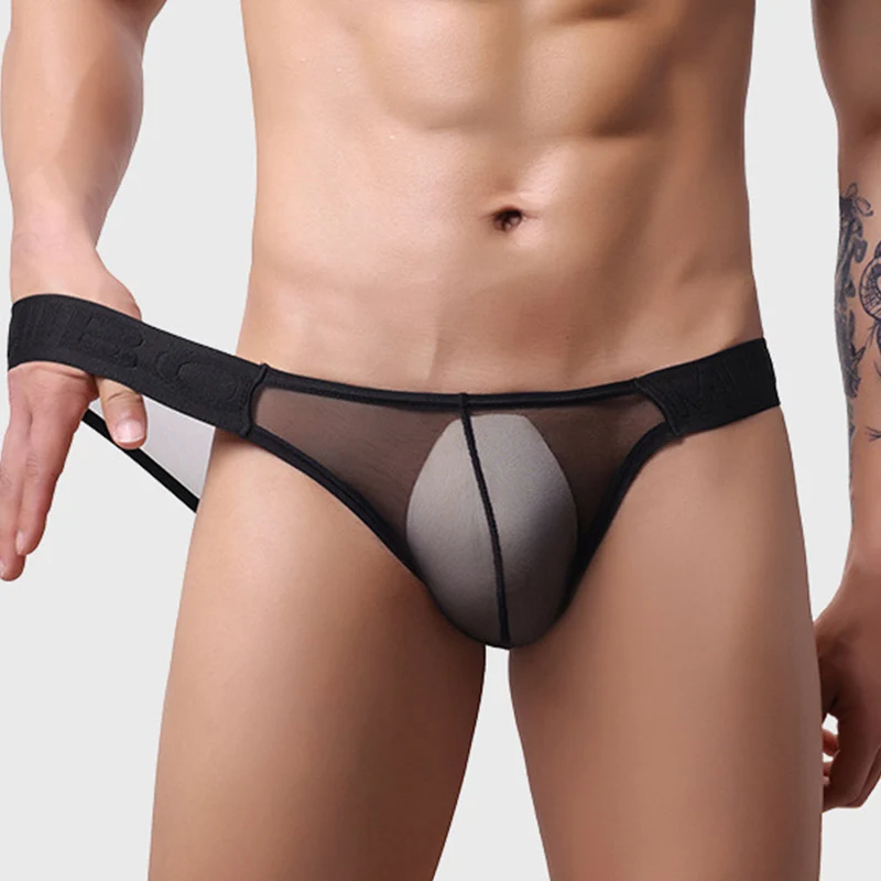 

Men's Ice Silk Sexy Underwear Low Rise Seamless Briefs Breathable Mesh See Through Quick Drying Underpants Sexy U Pouch Panties