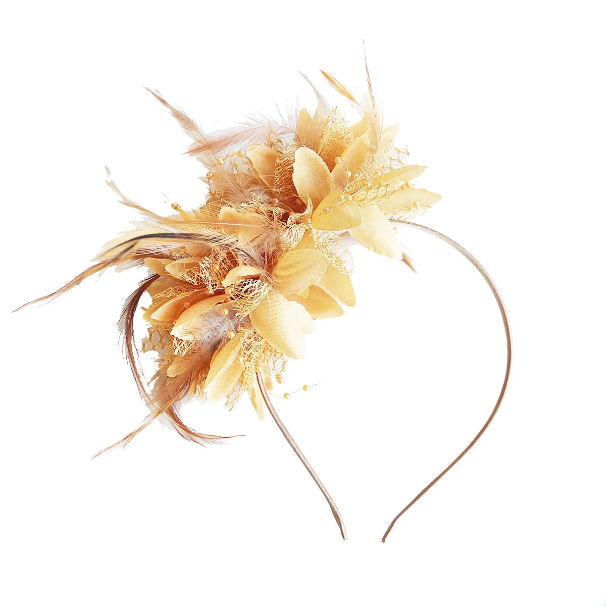 Elegant Wedding Feather Flowers Headband Hair Fascinators Headdress for Woman Kenta Derby Cocktail Party Headband Accessories