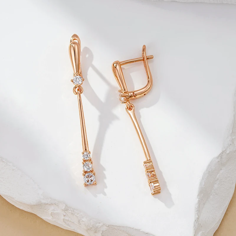 Kinel Trendy 585 Rose Gold Color Long Dangle Earrings For Women Fine Daily Jewelry Bride Wedding Natural Zircon Earrings Gift view 4