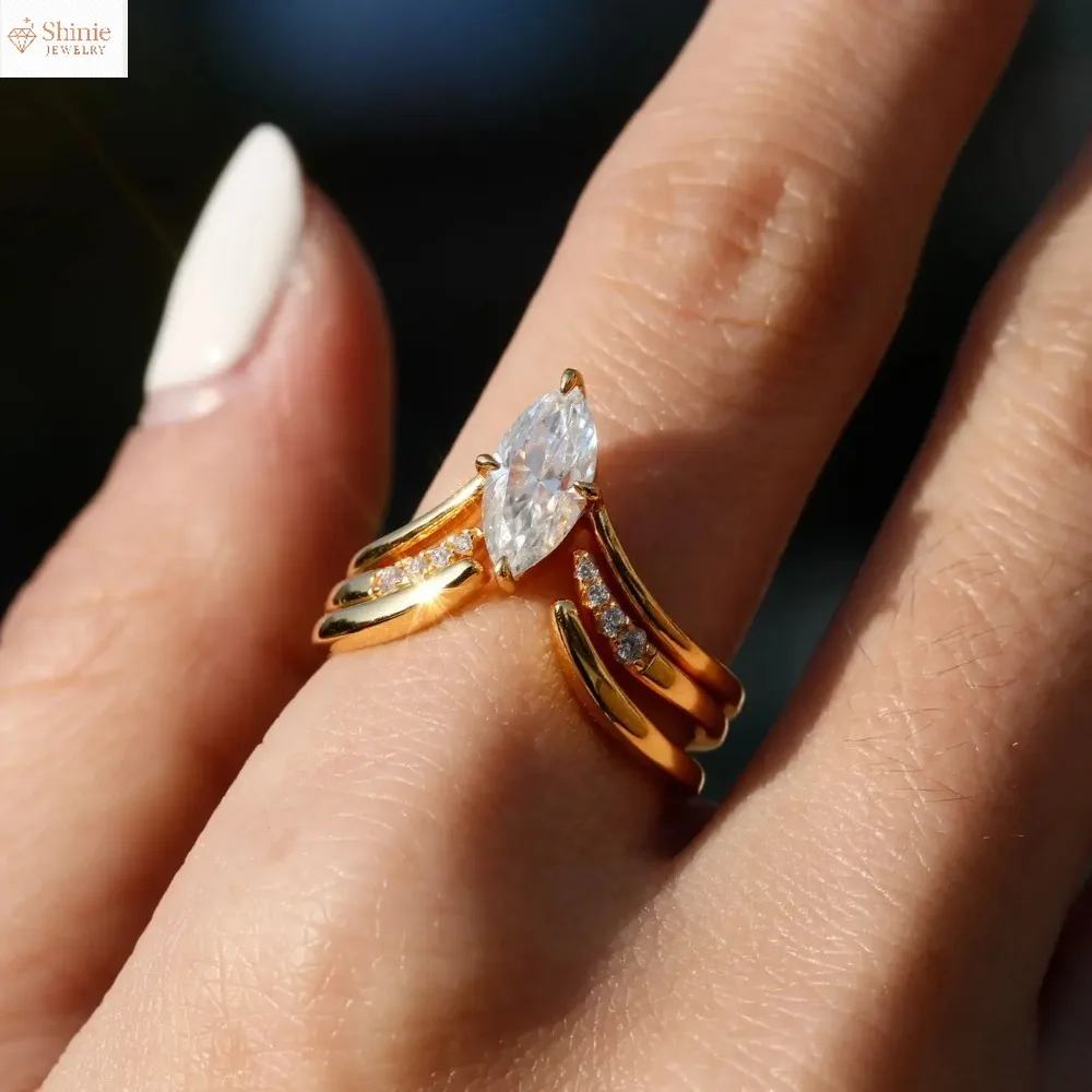 

3 шт. S925 Серебро 6*12 мм 2CT Кольцо с муассанитом в форме маркизы Изящные ювелирные изделия Личность и мода