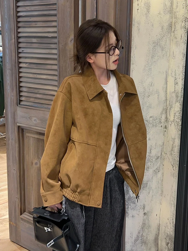 

Women Vintage Casual Jacket Autumn Winter Long Sleeve Zipper Streetwear Coats Female Loose Retro Y2K Hottie Pocket New Outwear