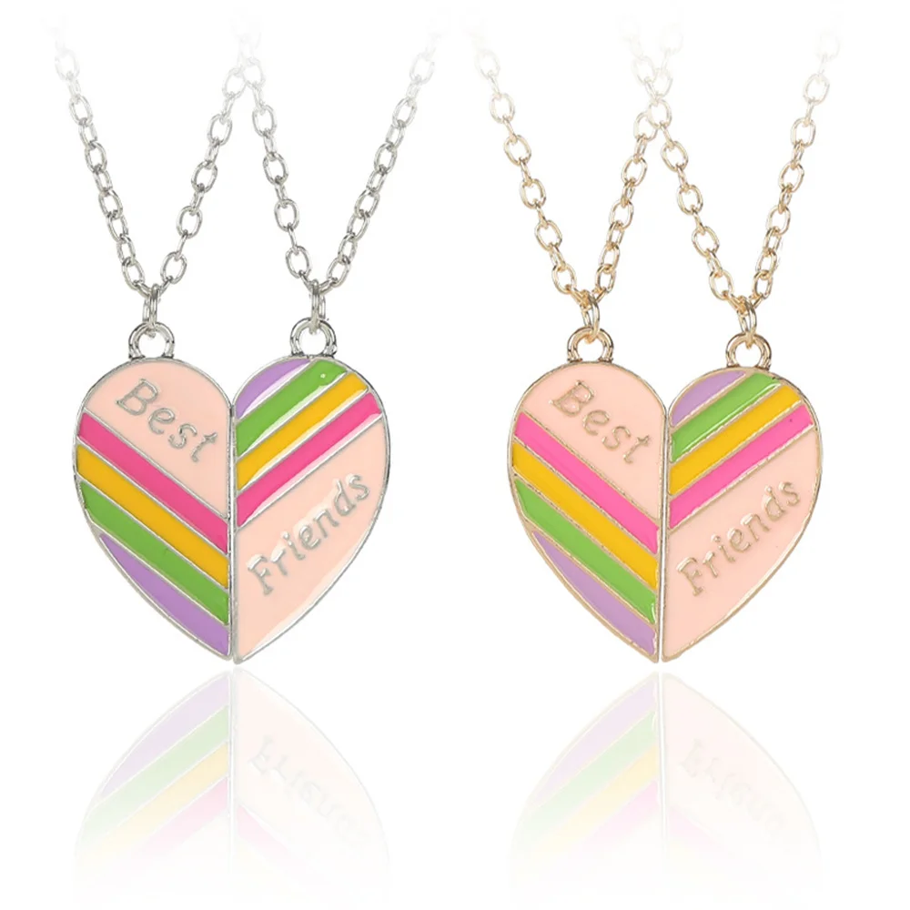 

Best Friends Heart Splicing Pendant Necklace for Women Rainbow Magnetic Attraction Exquisite Double Necklace Fine Jewelry