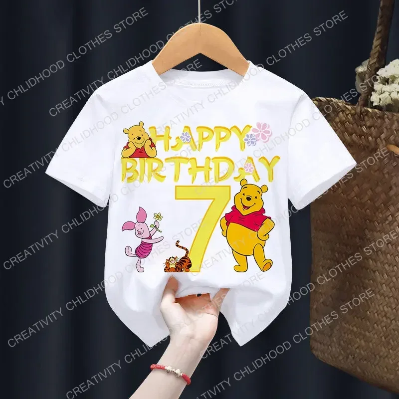 Winnie The Pooh Children T-Shirt Birthday Number 1-12 Cartoon Boy Girl Clothes Kid Kawaii Anime Tee Shirt Little Baby Casual Top