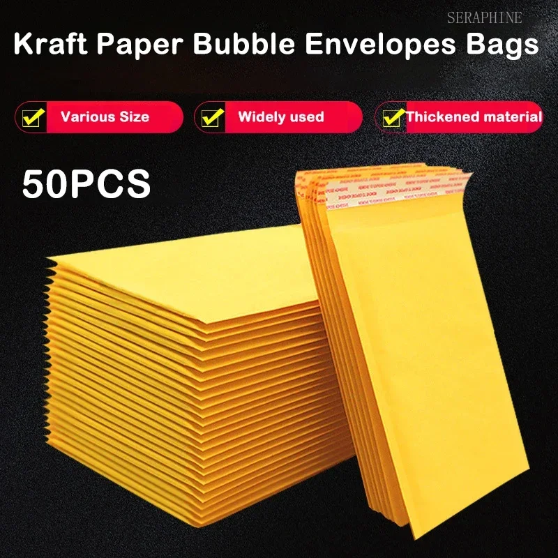 50PCS Kraft Paper Bubble Envelopes Bags Bubble Mailing Bag Mailers Shipping Padded Envelope Business Supplies Various Sizes