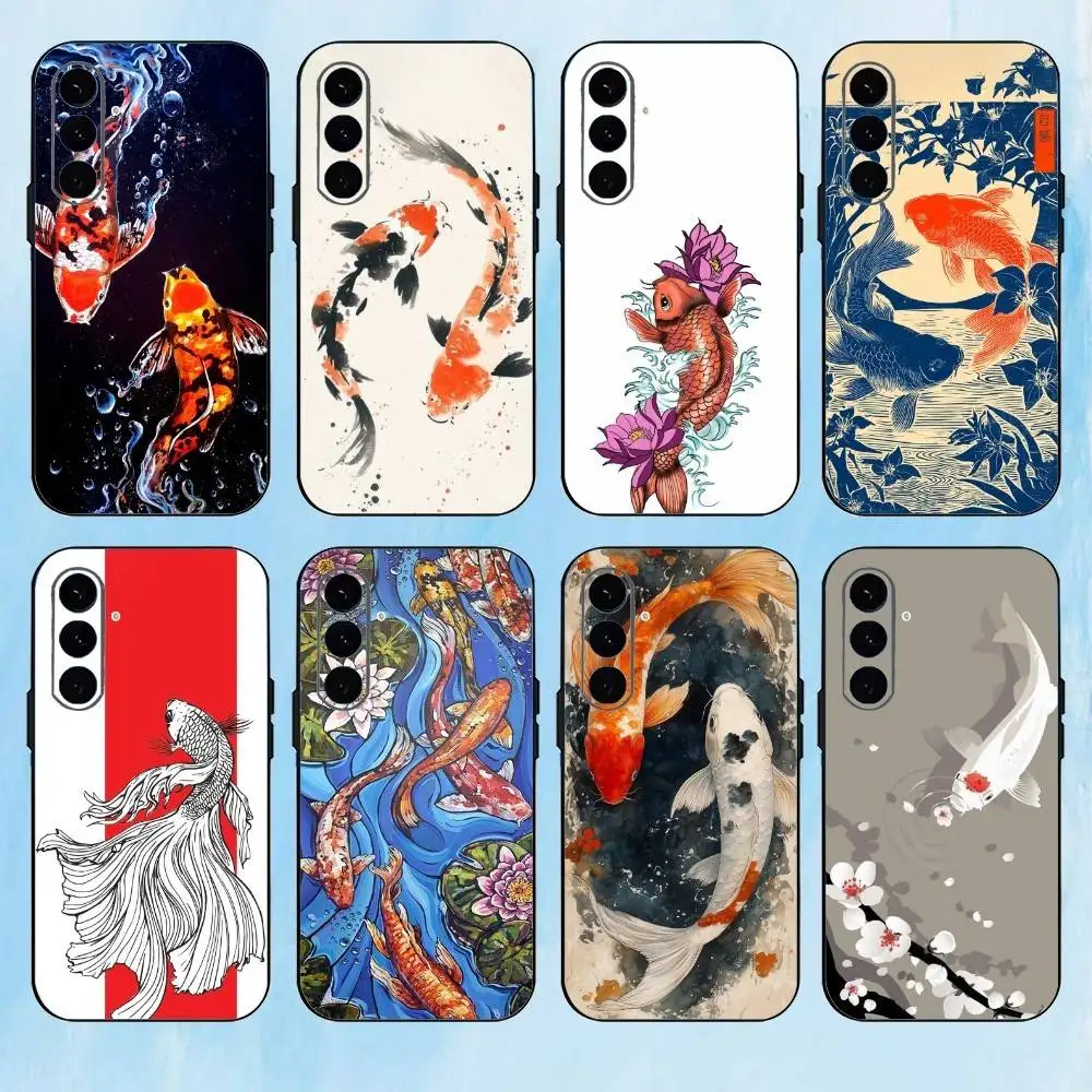 

K-Koi Carp Fish Painting Phone Case For Samsung Galaxy A73,A72,A71,A70,A53,A52,A51,Others Soft Black Cover