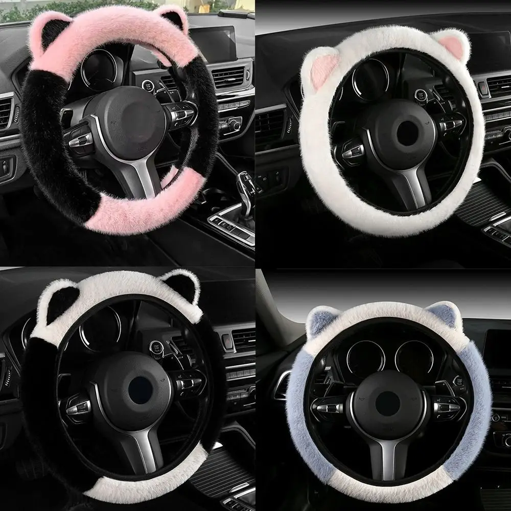 New Non-slip Steering Wheel Cover Cute Warm Steering Cover Soft Stretchy Cat Ears Steering Wheel Cover for Car Steering
