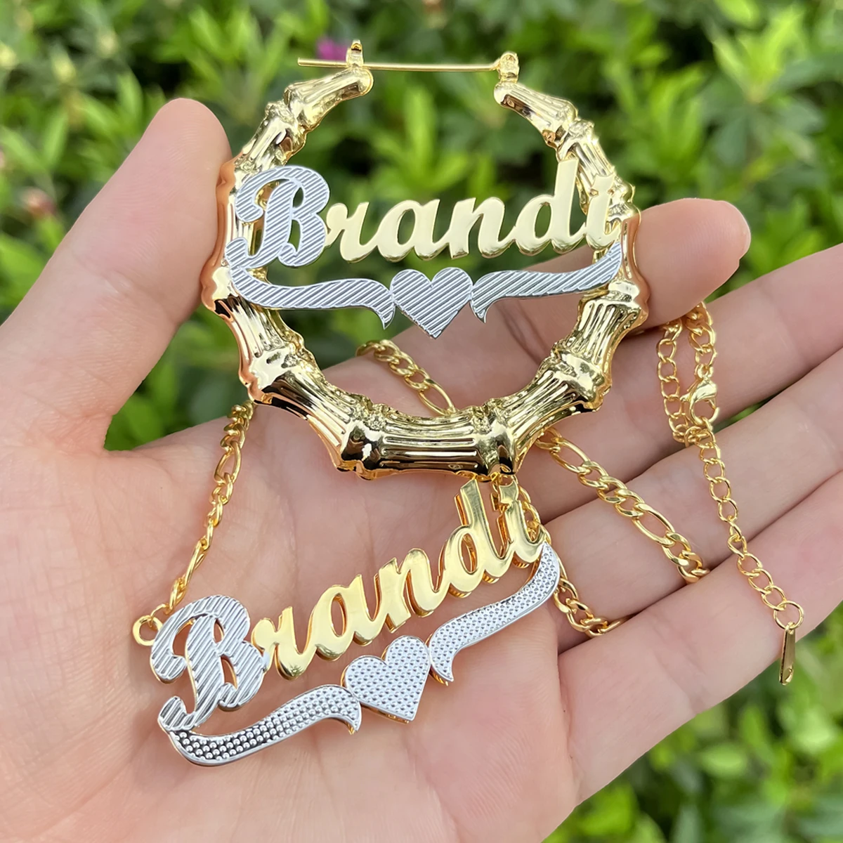 Custom Two Tone Gold Plated Earring Stainless Steel Name Hoop Earring For Women Sexy Jewelry Gift Hiphop Bamboo Name Earrings