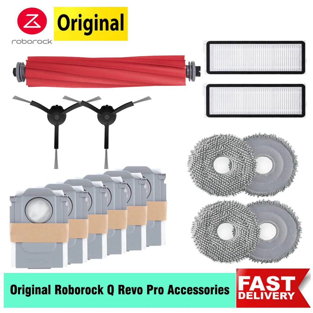 Original Roborock Q Revo Pro Spare Parts Mop Cloth Filter Main Brush Dust Bag Side Brush Q Revo S Robot Vacuum Cleaner Accessory