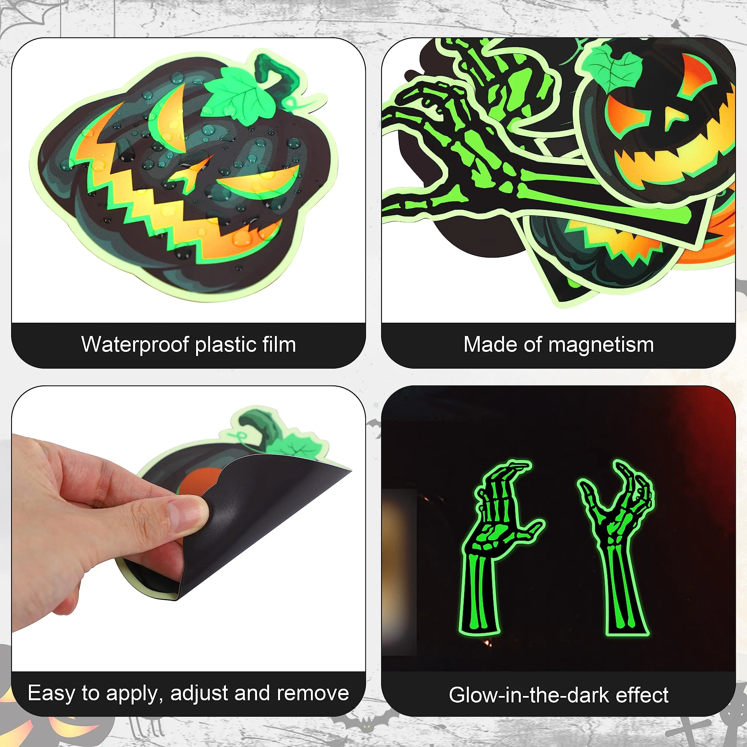 21PCS Halloween Car Magnets Decorations - Magnetic Glow-in-The-Dark Bats Pumpkin Skeleton Hands, Garage Door Refrigerator Trunk or Treat Cruise Decor