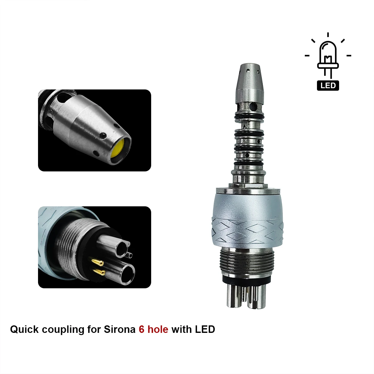 Professional 6 Holes Dental Coupler with LED Light, Quick Connect Adapter for Repairing Dental Chair view 2