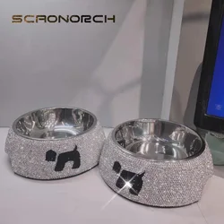 Stainless Steel Dog Bowl Pet Bowls Food Water Feeder Sparkling Rhinestone Pet Supplies Removable Pet Food Bowl