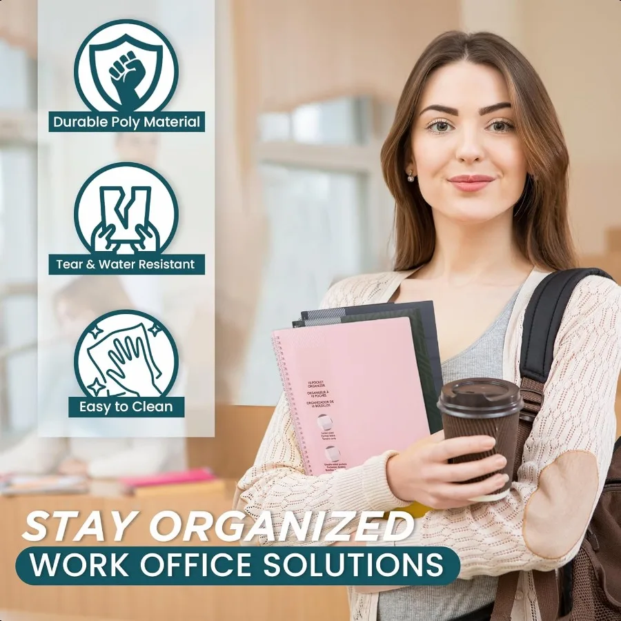 10 карманных папок с несколькими карманами, 10 карманов, органайзер, спиральная папка для файлов, папка с карманами, сверхпрочная прочная полиэтиленовая папка