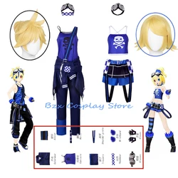 Game Len Cosplay Anime Rin Costume New Singing Blue Uniform Glasses Prop Wig Set Halloween Party Outfit for Woman Man