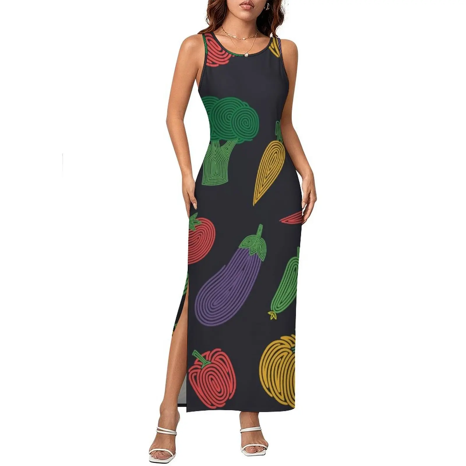 Womens Vegetarian Dress Hypno Vegetables Street Style Bodycon Dress Spring Sleeveless Maxi Dresses Graphic Big Size Vestidos