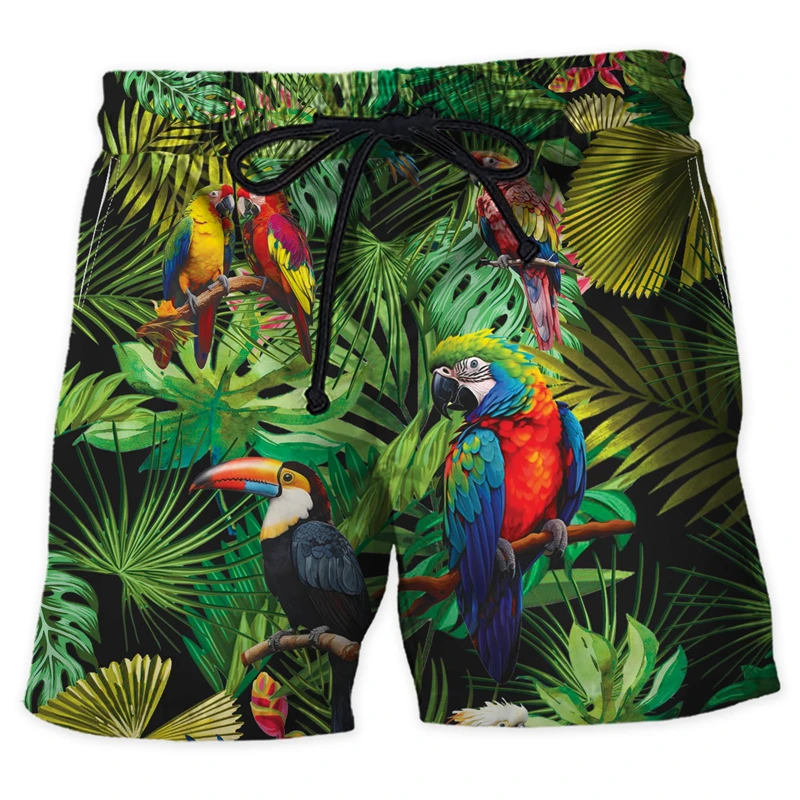 Pantalon court graphique perroquet pour homme, short de plage pour oiseaux hawaïens, troncs de surf, rentabilité, fjMale Bermudas fjMale