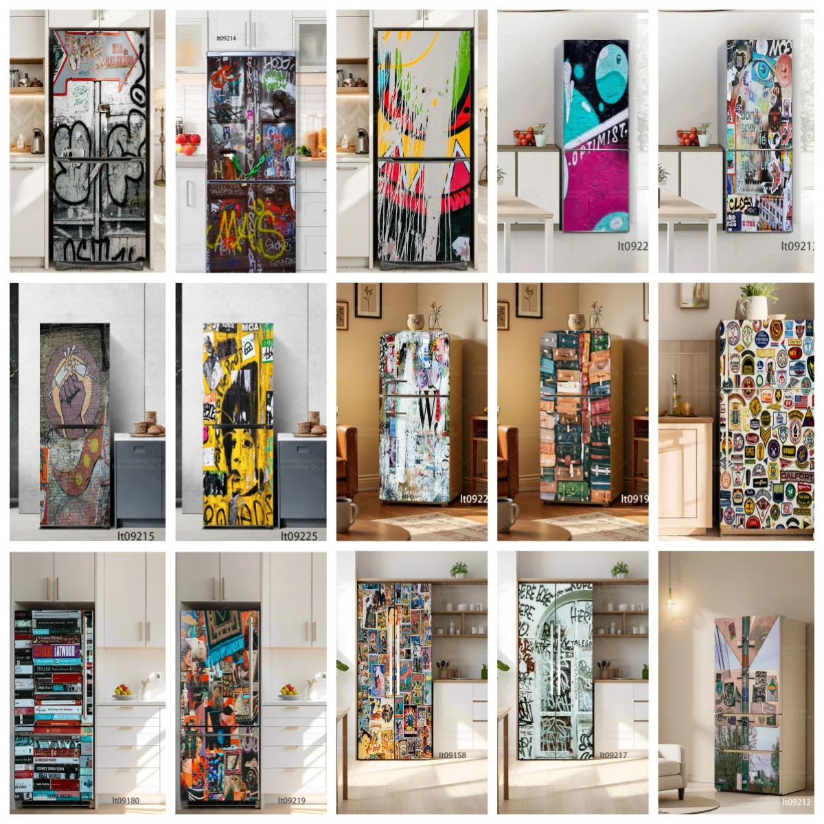 

Vintage Collage Graffiti Street Art Refrigerator Door Sticker Waterproof Self-Adhesive Fridge Mural Wrap for Kitchen Home Decor