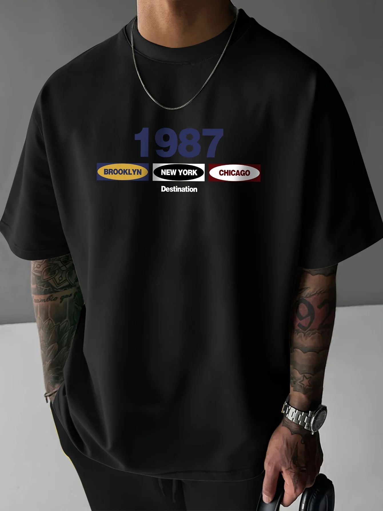 100% Cotton Men's Summer T Shirt  Comfortable Breathable Fabric 1987 Pattern Suitable Casual Home Wear Fashionable Item