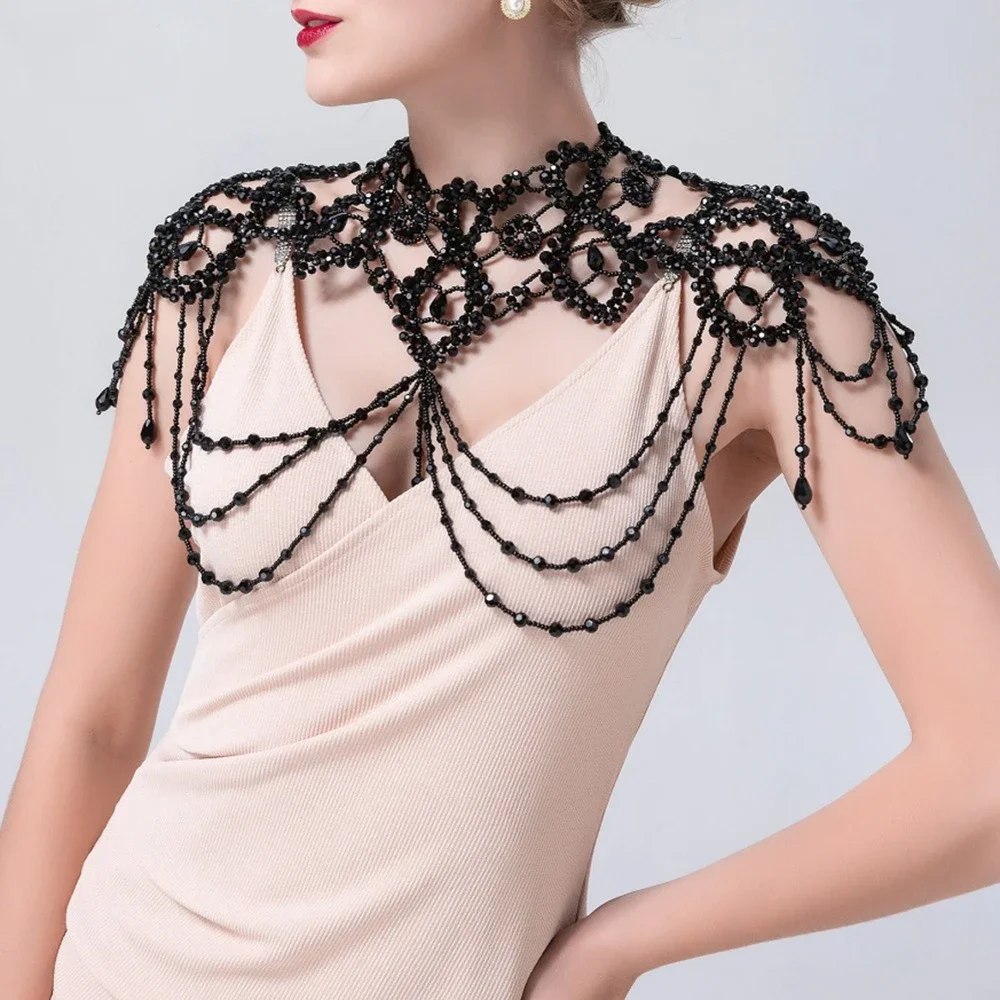 Y2k 빈티지 Luxury Beaded Shoulder Chain Jewelry Pearl Body Chains Pearl Top Bra Woven Bead Shawl Wedding Accessories for Women