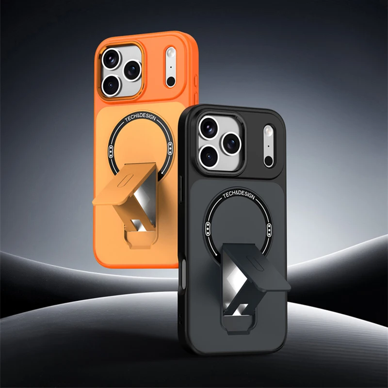 Luxury For Magsafe Magnetic Folding Stand Holder Matte Case For iPhone 17 Air 16 15 14 13 Pro Max 17Pro Bracket Shockproof Cover