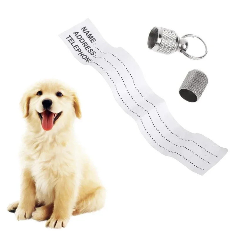 Dog Cat Storage Tube Anti Lost Address Label Pet Name Address ID Tags Mini Metal Collar Tube Necklace Pendants Pitbull Collars