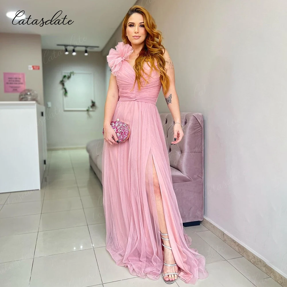 

Catasdate Blush Party Dresses Women Evening Long Elegant Evening Dress Party One Shoulder Evening Gown Formal vestidos de fiesta