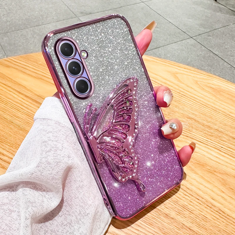 3D Liquid Sand Butterfly Glitter Case for Samsung A55 15 25 05 A35 A54 14 24 34 A53 13 23 33 73 A52 32 12 51 31 71 50 70 F15 M55