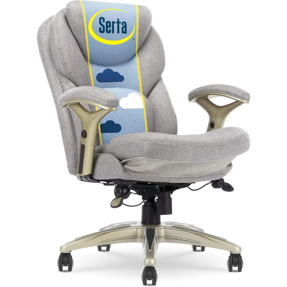 Ergonomic Adjustable Mid-Back Office Chair with Lumbar Support in Light Gray Fabric by Serta