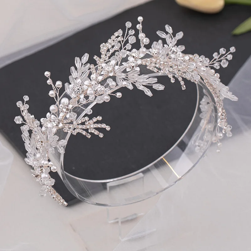 Opaska z kryształową perłą Tiara dla kobiet Rhinestone opaska do włosów korowód wesele ślubne akcesoria do włosów biżuteria opaska na głowę prezent