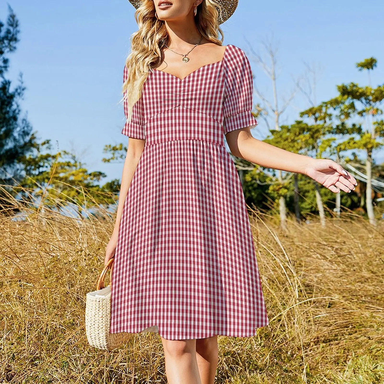 USA Flag Red and White Gingham Checked Short Sleeved Dress evening dresses luxury 2025 dresses summer elegant dress Dress