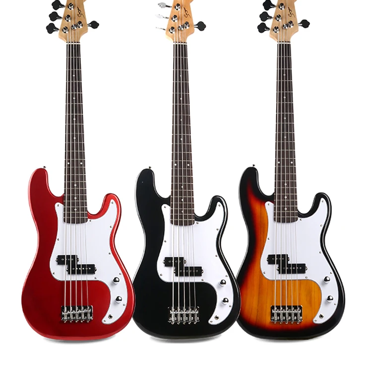 6pcs China Musical Instruments Factory OEM Custom Brand Service Cheap Beginner 5 String Electric Bass Guitar