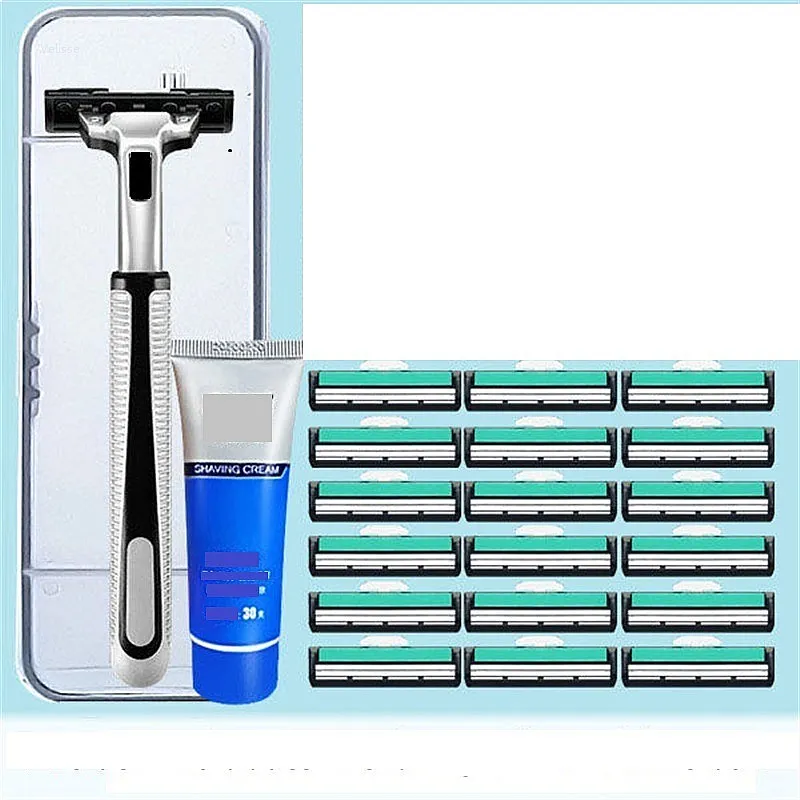 Double Layer Manual Razor Blade Refills For Men Vintage Style Shaving Cartridge Old Fashioned Beard Trimmer Grooming Tool Set