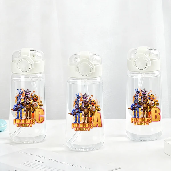 

400ML Five Nights At Freddys Water Cup Boy Straw Cups Children Cartoon Water Bottle Outdoor Sport Plastic Drinking Bottle Gift