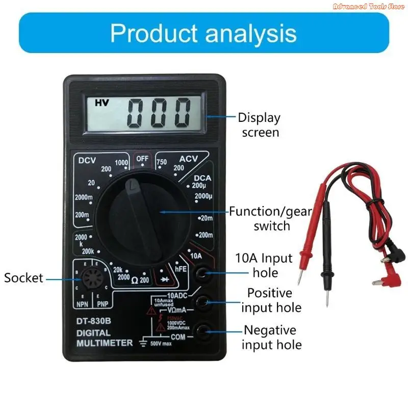 Lightweight Digital Multimeter Clear LCD Display for DIY Projects & Field Work W91B