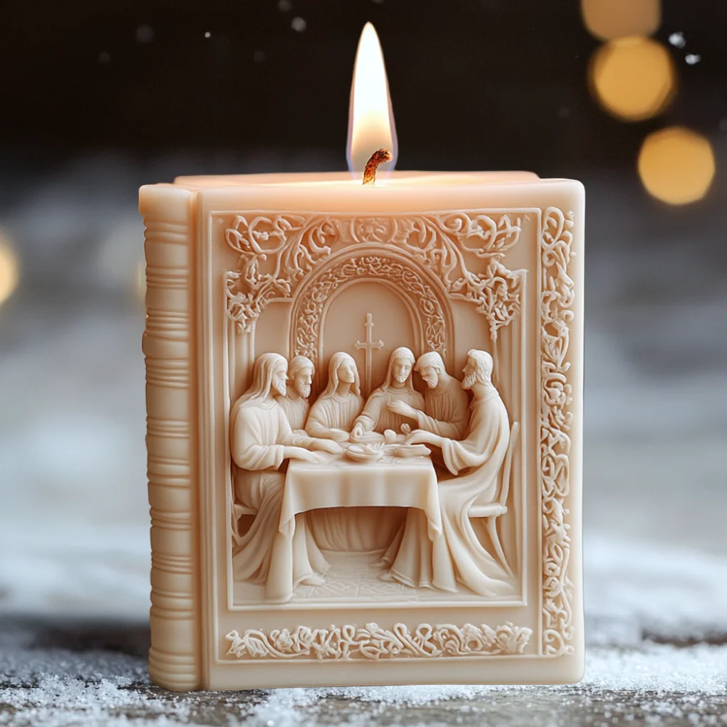 2D/3D Jesus Relief Cover Bible Candle Silicone Mold Jesus Family Statue Sculpture Relief Book Shape Ornament Resin Gypsum Molds