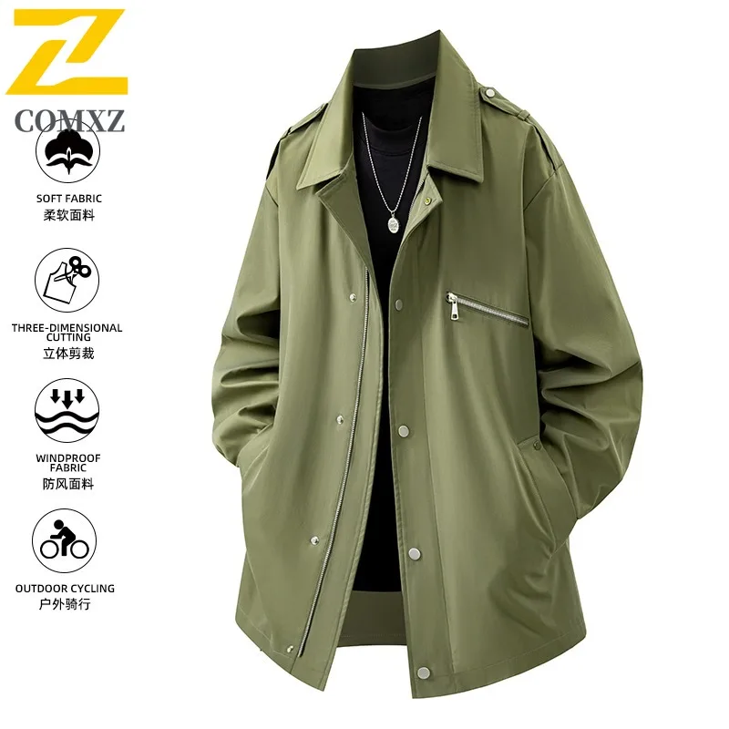 

COMXZ Весенняя новая куртка средней длины большого размера, мужская свободная посадка, трендовое горное стильное уличное водонепроницаемое ветрозащитное пальто с несколькими карманами