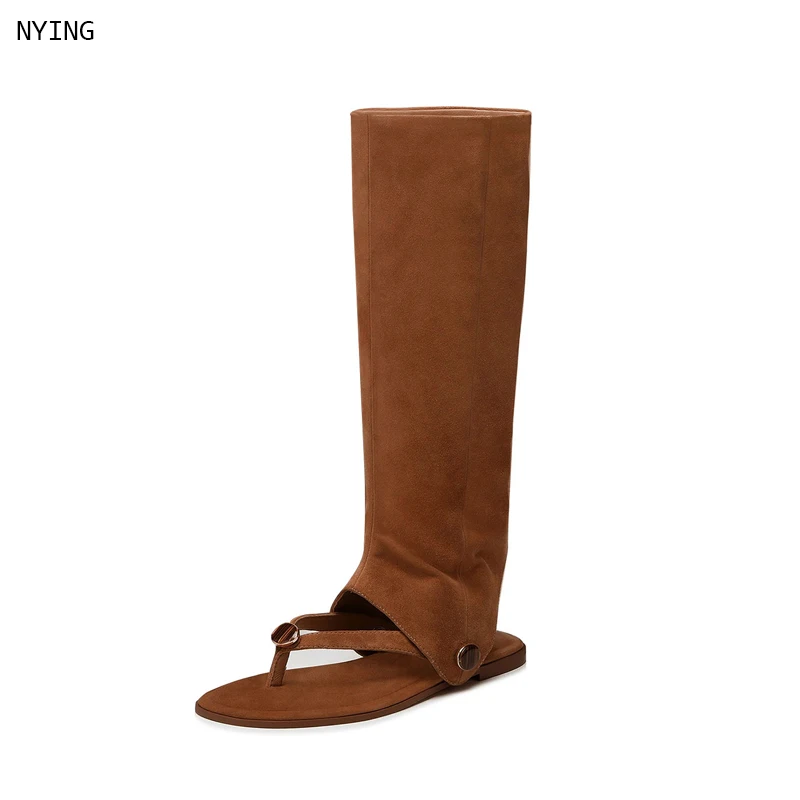 2026 New Women's spring new flat bottomed knee high boots, detachable two-piece clip toe women's boots, women's cool boots 44