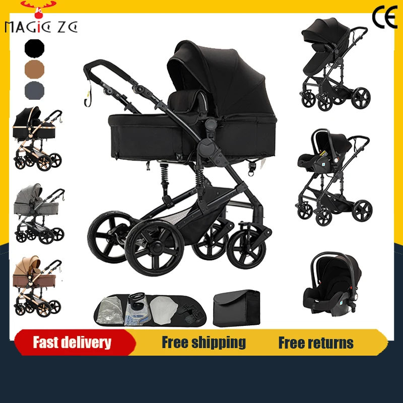 Luxus-Kinderwagen 3-in-1 mit Autositz Baby-Reisesystem Leichter Kinderwagen Einfach zu Faltender Buggy für Neugeborene Babykutsche