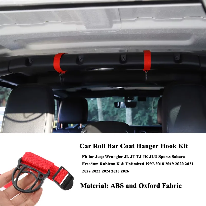 Roll Bar Hang Strap Coat Hook Kit for Jeep Wrangler Unlimited CJ YJ TJ JK JKU JL JLU 4XE JT Clothes Hanger Car Accessories
