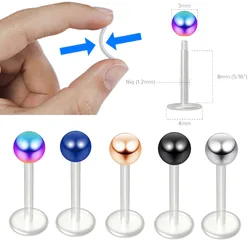 WKOUD 16g Bioflex Labret Surgical Bioplast Steel Plastic Monroe Piercing Jewelry Lip Studs 6mm 8mm 10mm