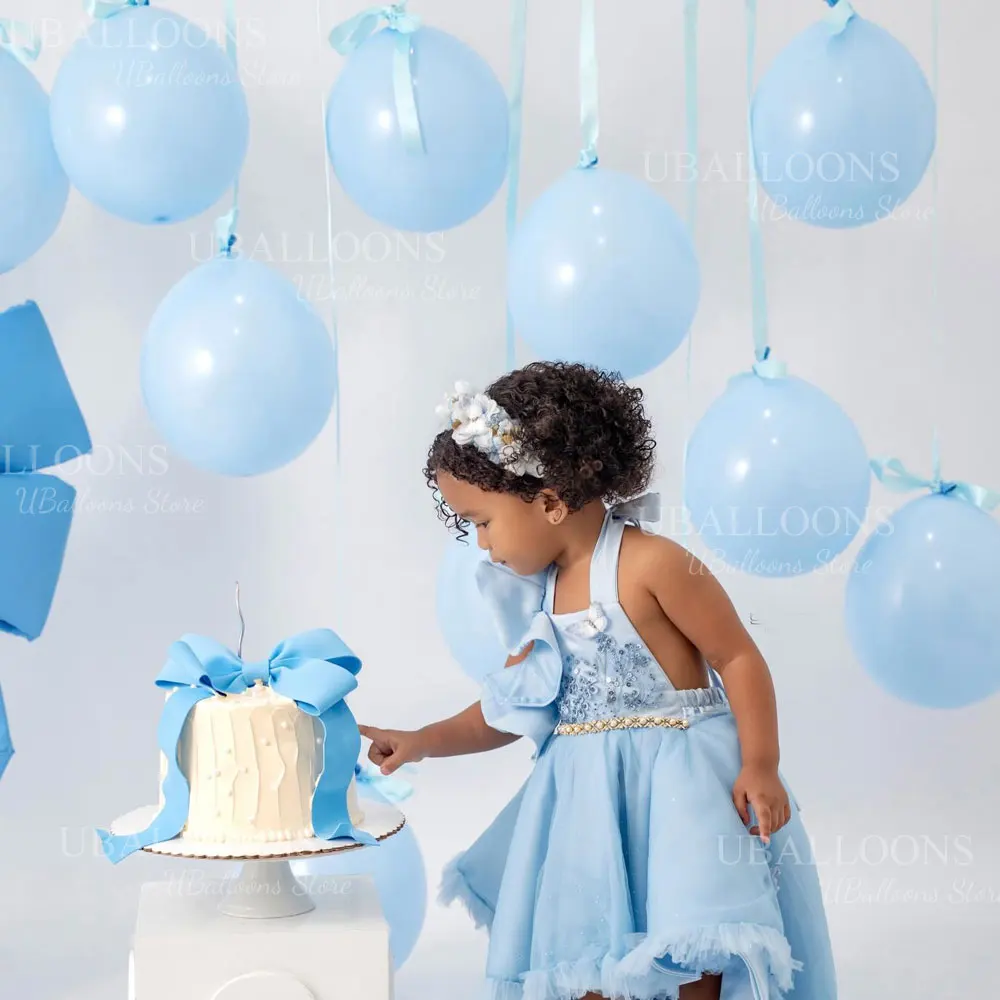 10 Stück Pastellfarbene Staubblaue Luftballons mit Band 10/12/18'' Boho Haze Blaue Ballons für Geburtstag Babyparty Hintergrunddekoration – Detail 5