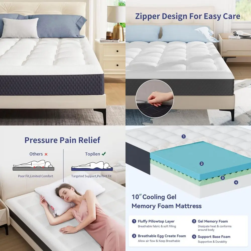 Queen Size 12 Inch Memory Foam Mattress - Gel Cooling, Pressure Relief, CertiPUR-US Certified, Fiberglass-Free