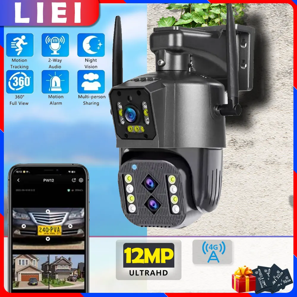 

LIEI 12MP 4G PTZ Camera Auto Tracking Dual 2 Lens 10X camara Security Protection Monitor Waterproof Smart Home CCTV Surveillance