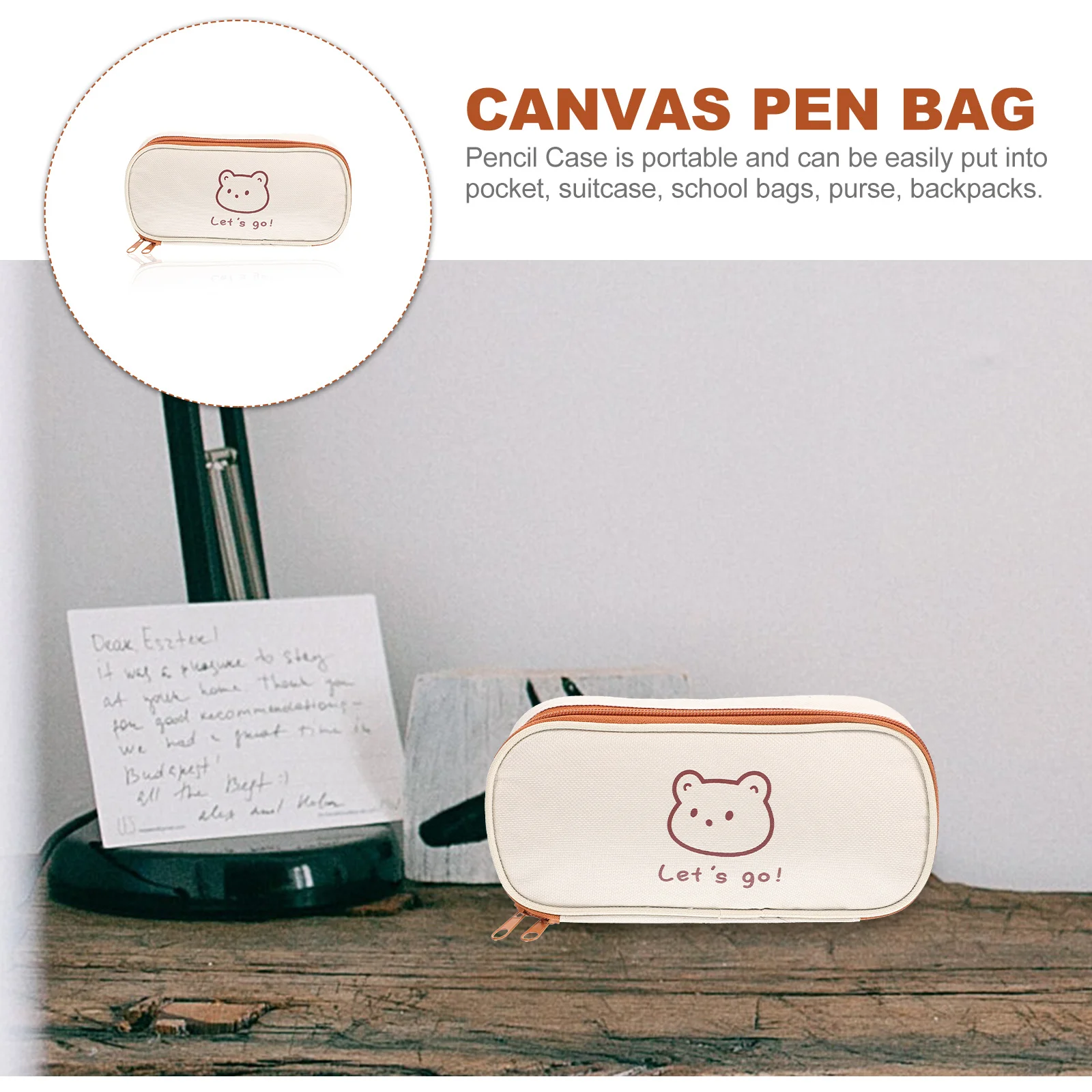 

Student Canvas Bag Zipper Pencil Bags Office Stationery Container Reusable Case with