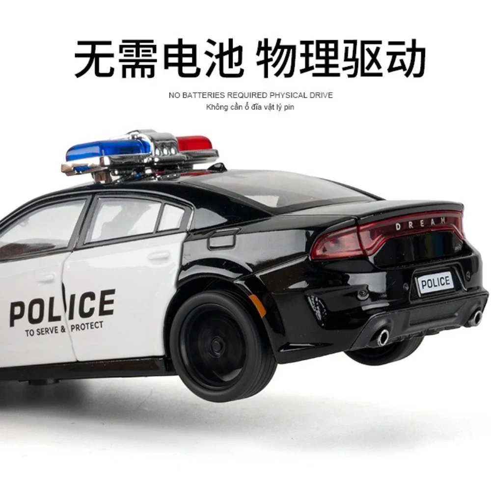 1:32 Autko policyjne, samochód sportowy, model Muscle Car ze stopu, z dźwiękiem i światłem, napęd pull-back, zabawka dla dzieci, kolekcjonerski, prezent urodzinowy