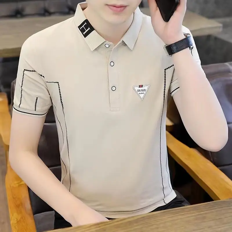 Fashion Lapel Button Spliced Korean Printed Polo Shirts Men\'s Clothing 2024 Summer New Loose Casual Tops All-match Tee Shirt