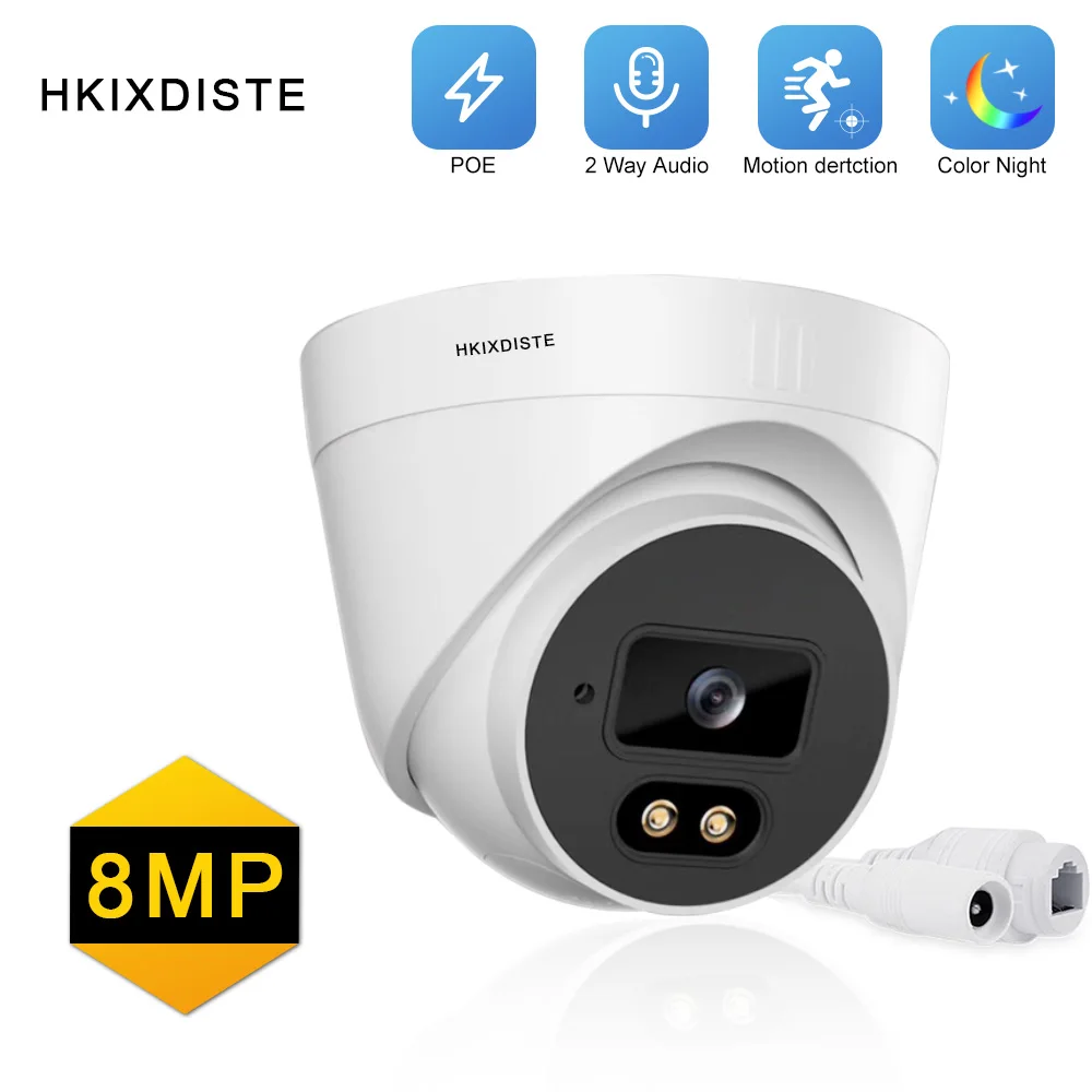 

8MP CCTV POE Security Dome Camera 2 Way Audio Full Color Night Vision 4K HD IP Video Surveillance Camera H.265 IP Monitoring Cam