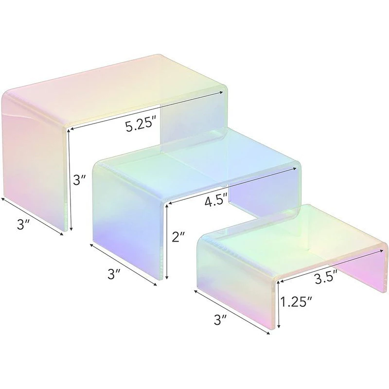 6 Pack Rainbow Acrylic Display Riser Tabletop Jewelry Display Rack Organize Shelf for Dessert Cupcake Candy Treat Action Figure