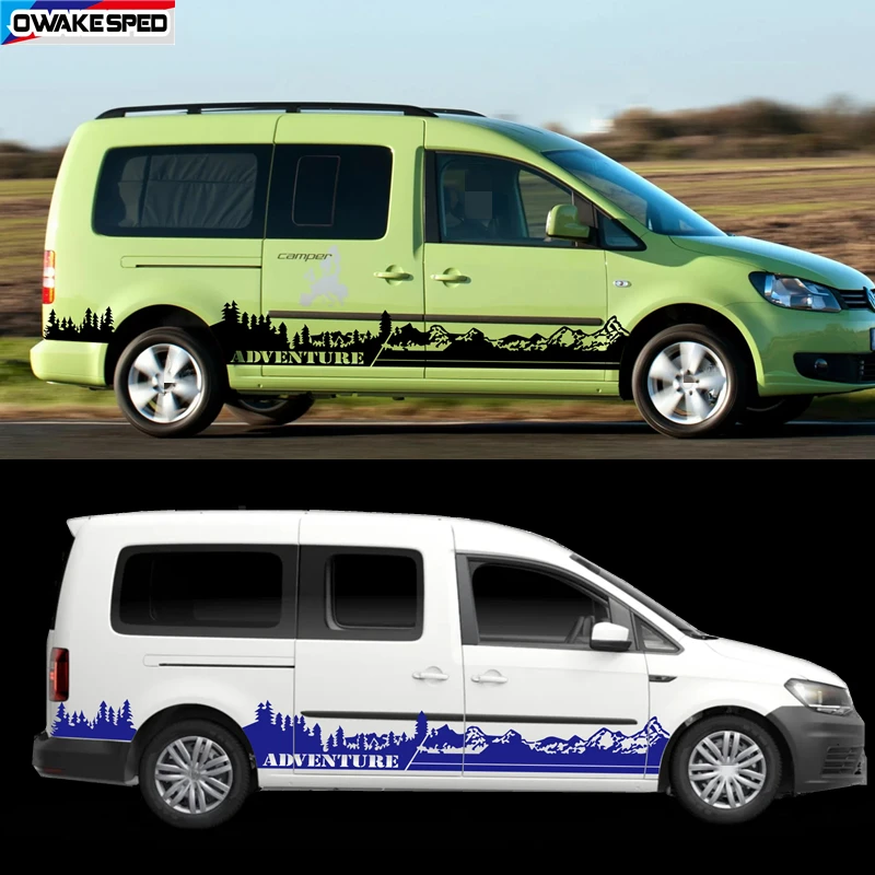 2PCS Car Body Door Stickers For Volkswagen VW Caddy MK1 MK2 MK3 Maxi Kombi Camper Van Mountain Tree Graphics Tuning Accessories